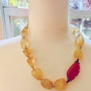 Chunky citrine & sterling silver necklace with a burnt orange jasper bead.